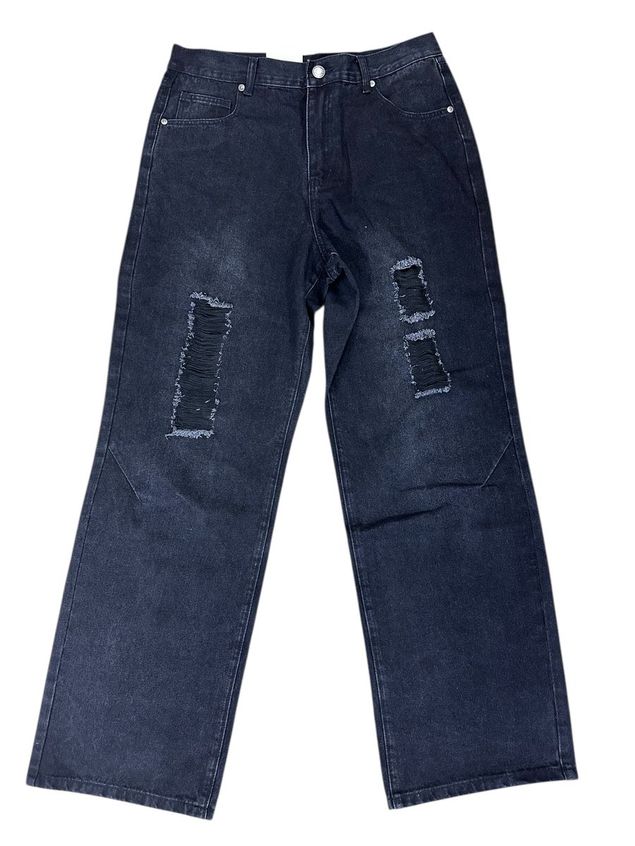 JET BLACK RIPPED BAGGY JEANS