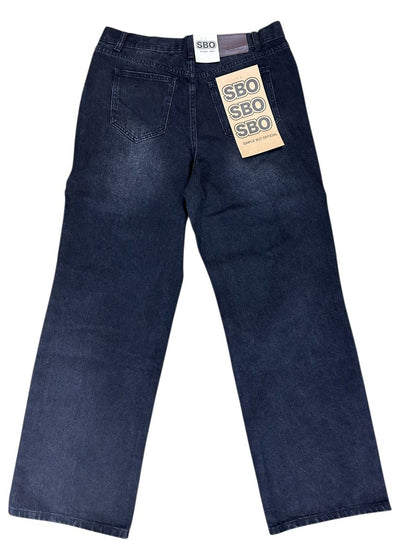 JET BLACK RIPPED BAGGY JEANS