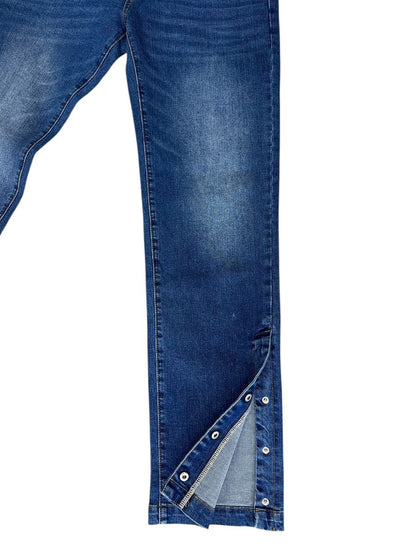 MID BLUE SLIM JEANS WITH HEM SNAP