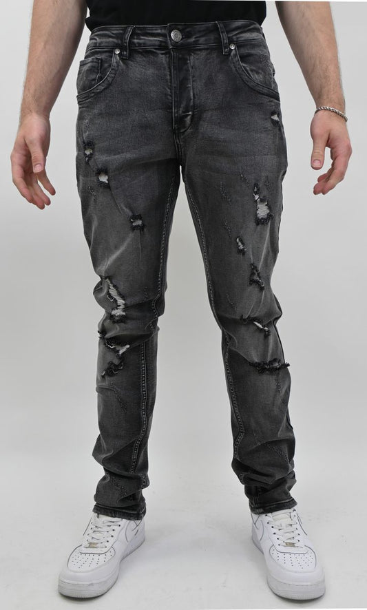 BLACK WASH RIPPED SKINNY JEANS