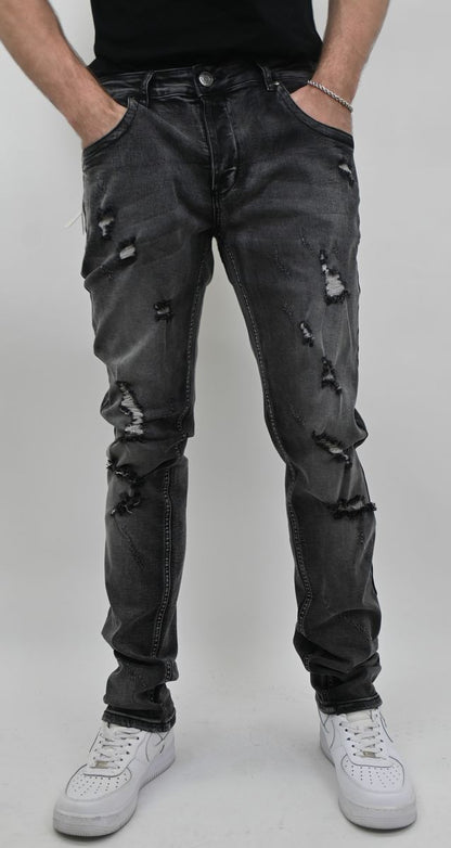 BLACK WASH RIPPED SKINNY JEANS