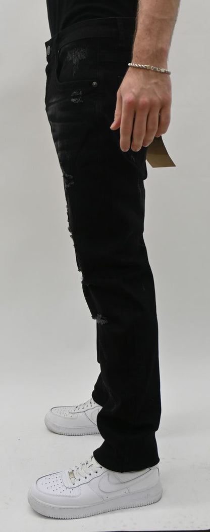 JET BLACK RIPPED SKINNY JEANS