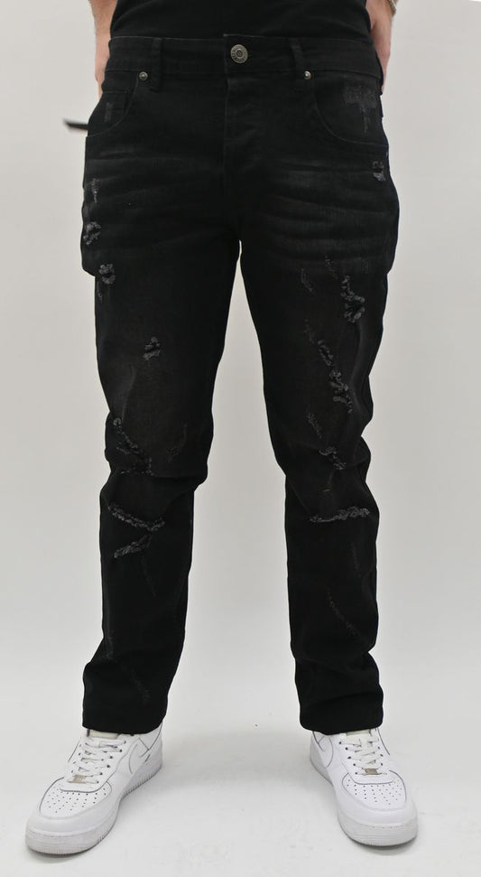 JET BLACK RIPPED SKINNY JEANS