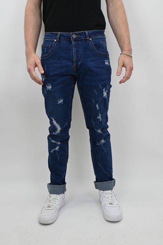 MID BLUE RIPPED SKINNY JEANS