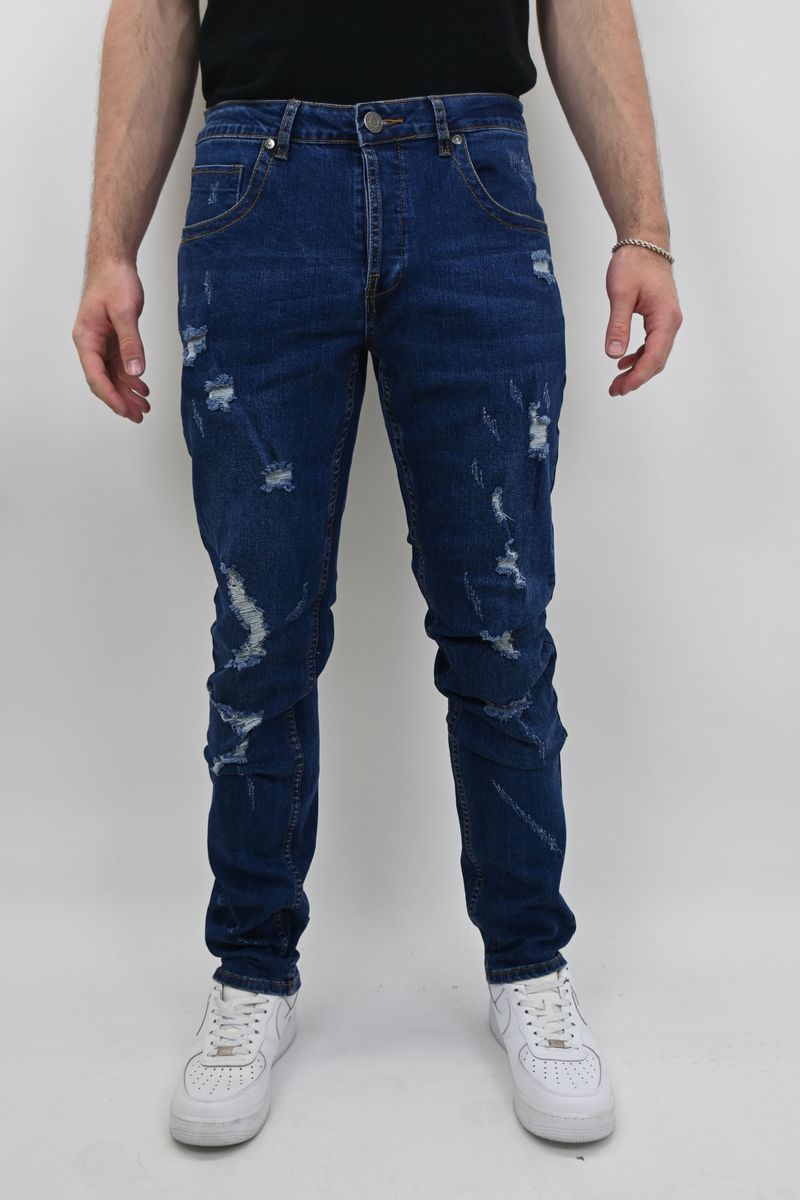 MID BLUE RIPPED SKINNY JEANS