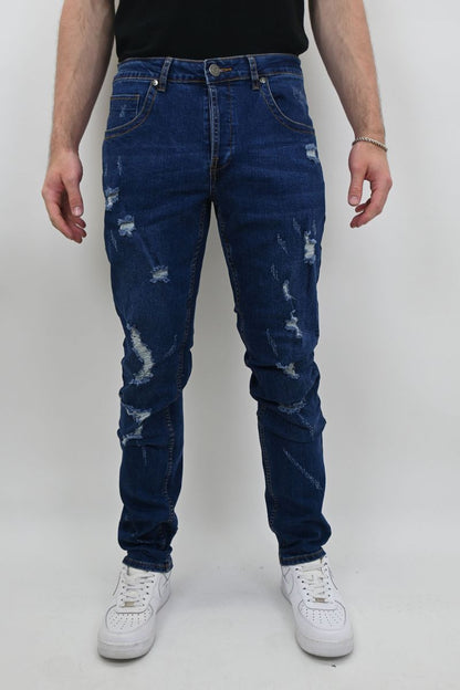 MID BLUE RIPPED SKINNY JEANS