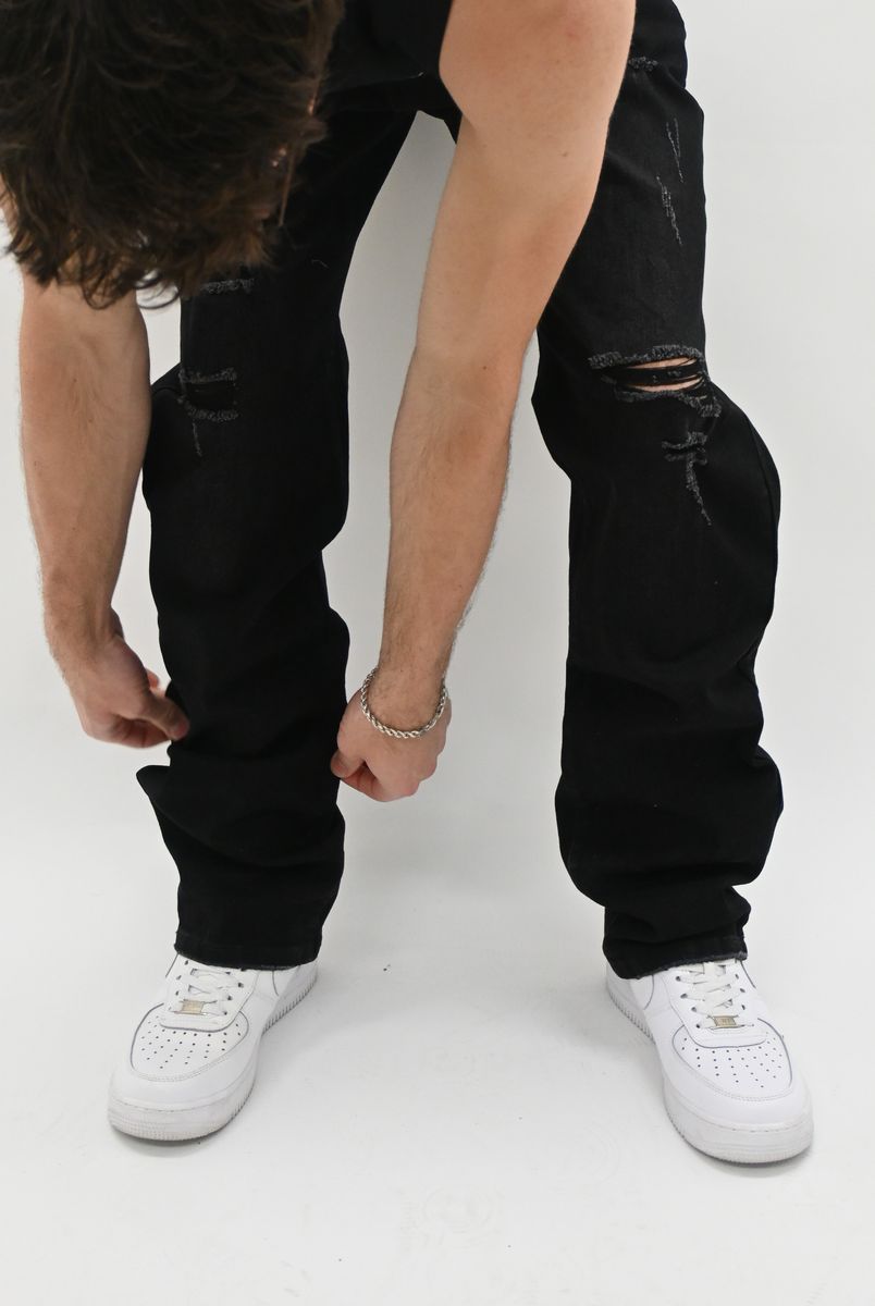 JET BLACK RIPPED SLIM JEANS