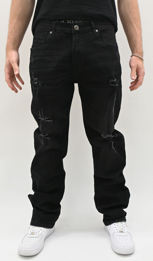 JET BLACK RIPPED SLIM JEANS