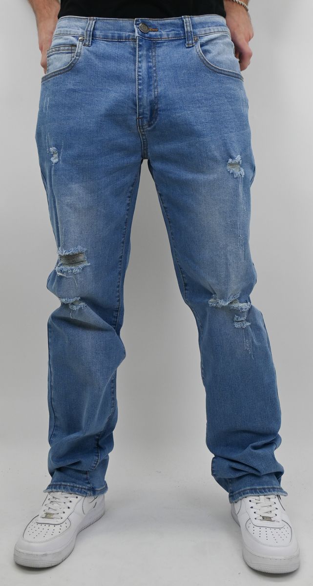 LIGHT BLUE RIPPED SLIM JEANS