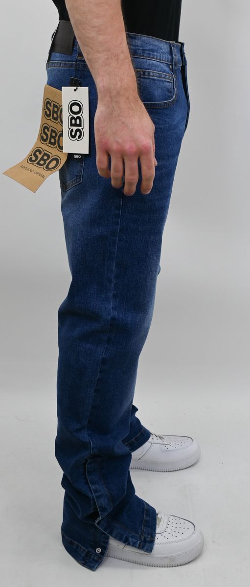 MID BLUE SLIM JEANS WITH HEM SNAP