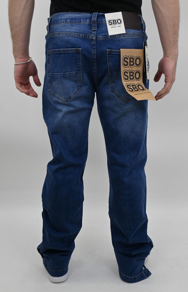 MID BLUE SLIM JEANS WITH HEM SNAP