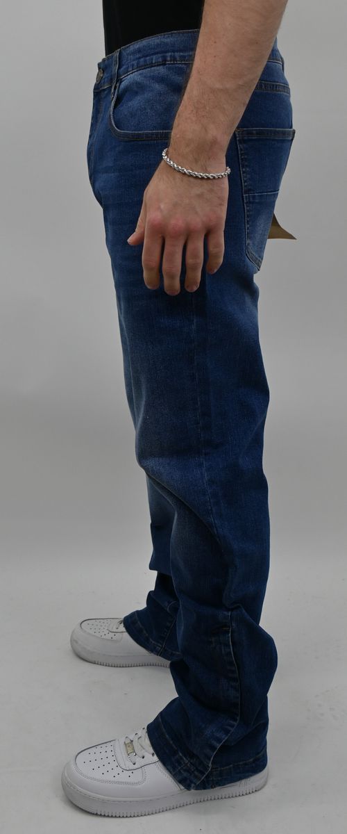 MID BLUE SLIM JEANS WITH HEM SNAP