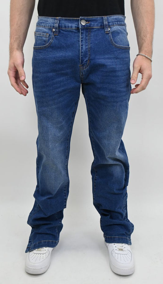 MID BLUE SLIM JEANS WITH HEM SNAP
