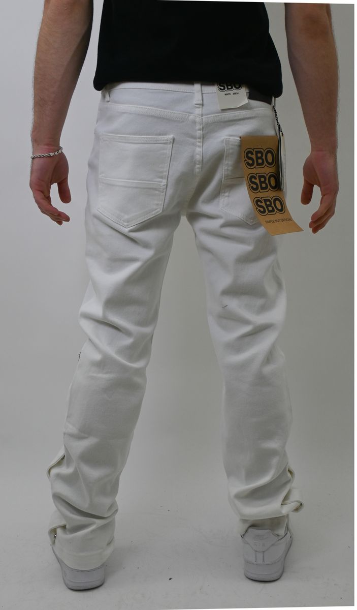 WHITE SLIM JEANS WITH HEM SNAP