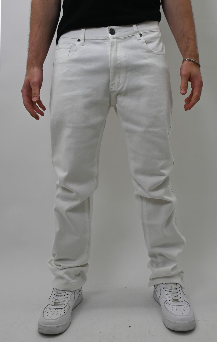 WHITE SLIM JEANS WITH HEM SNAP