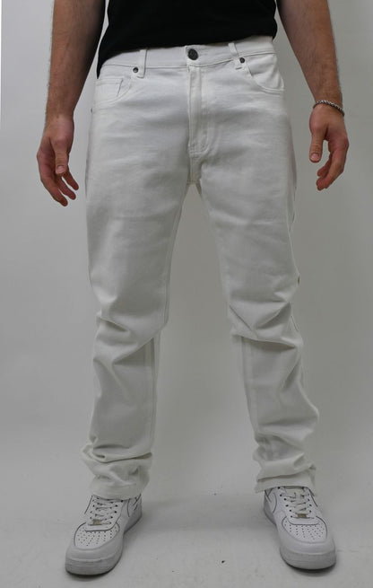 WHITE SLIM JEANS WITH HEM SNAP