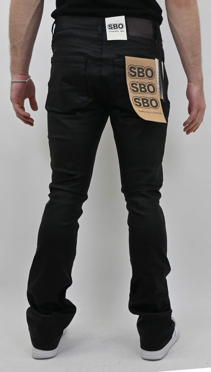 PU FAUX BLACK STACKED JEANS