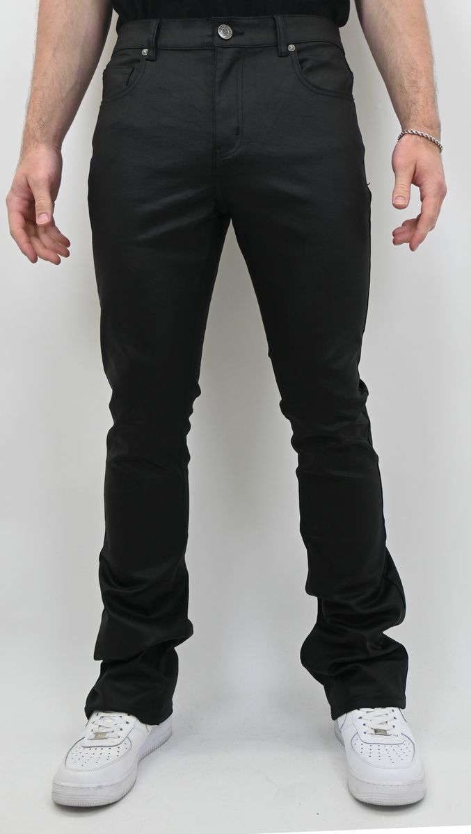 PU FAUX BLACK STACKED JEANS