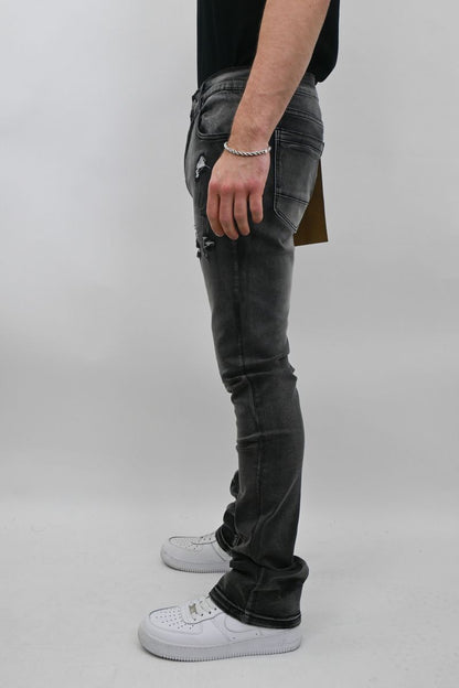 VINTAGE WASH RIPPED STACKED JEANS